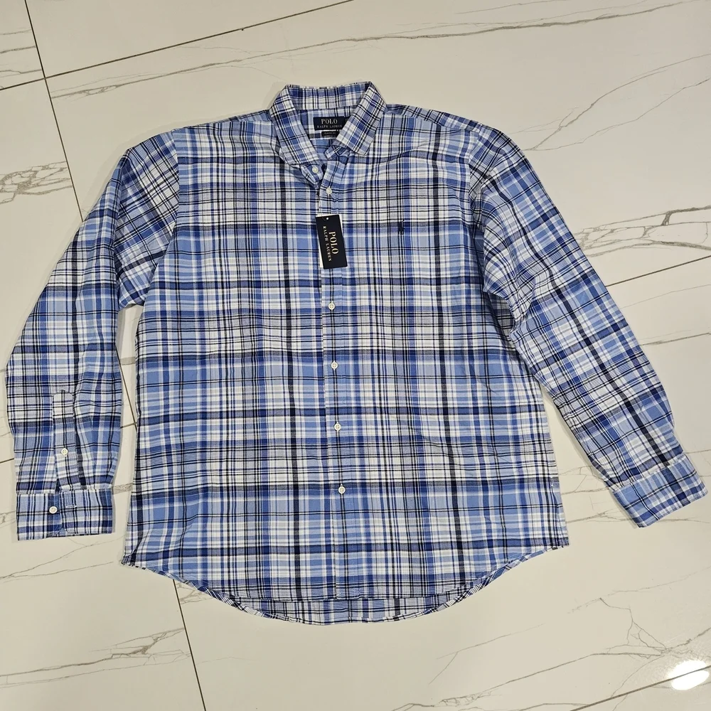 NWT Polo Ralph Lauren Men's Plaid Button-Down Shirt in Blue and White